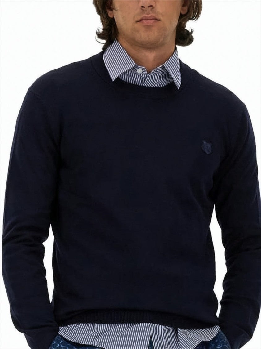 Maison Kitsuné Solid Dark Navy Crew Neck Sweater With Tailored Fit