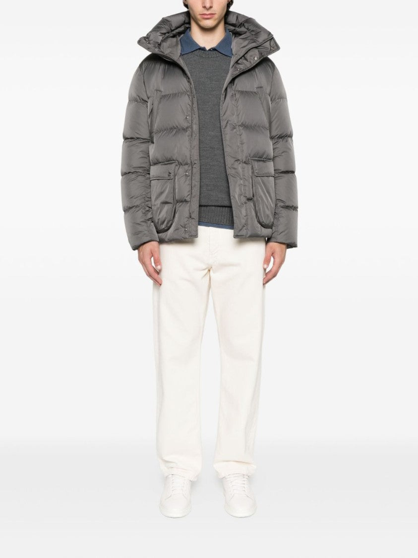 Herno Gray Puffer Jacket With High Collar
