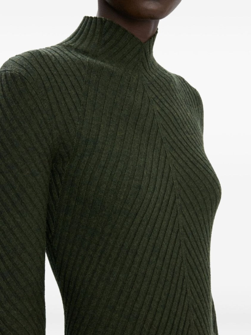 Victoria Beckham Fitted Green Merino Wool Sweater