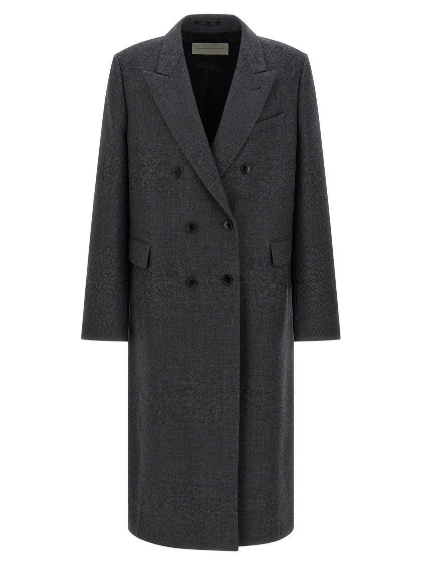Dries Van Noten Double-Breasted Wool Coat With Structured Silhouette