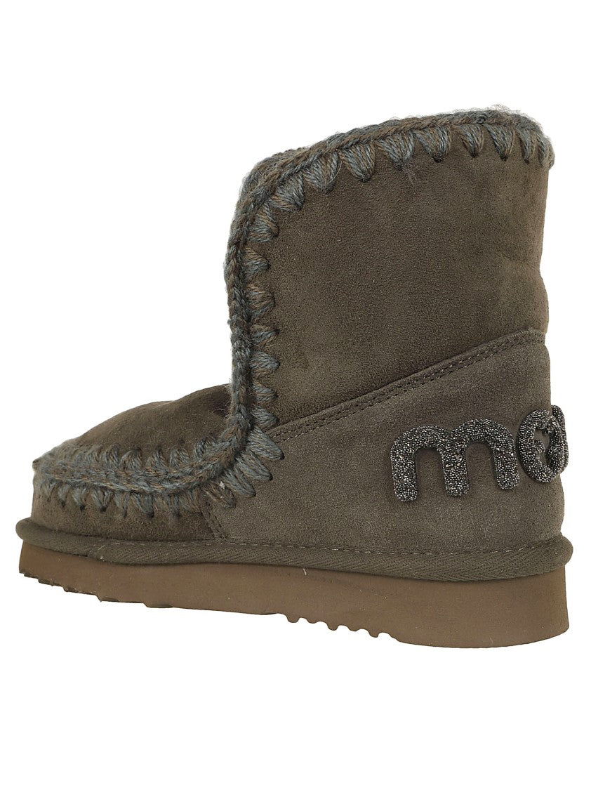 Mou Ankle-Length Glitter Logo Boots In Soft Sheepskin