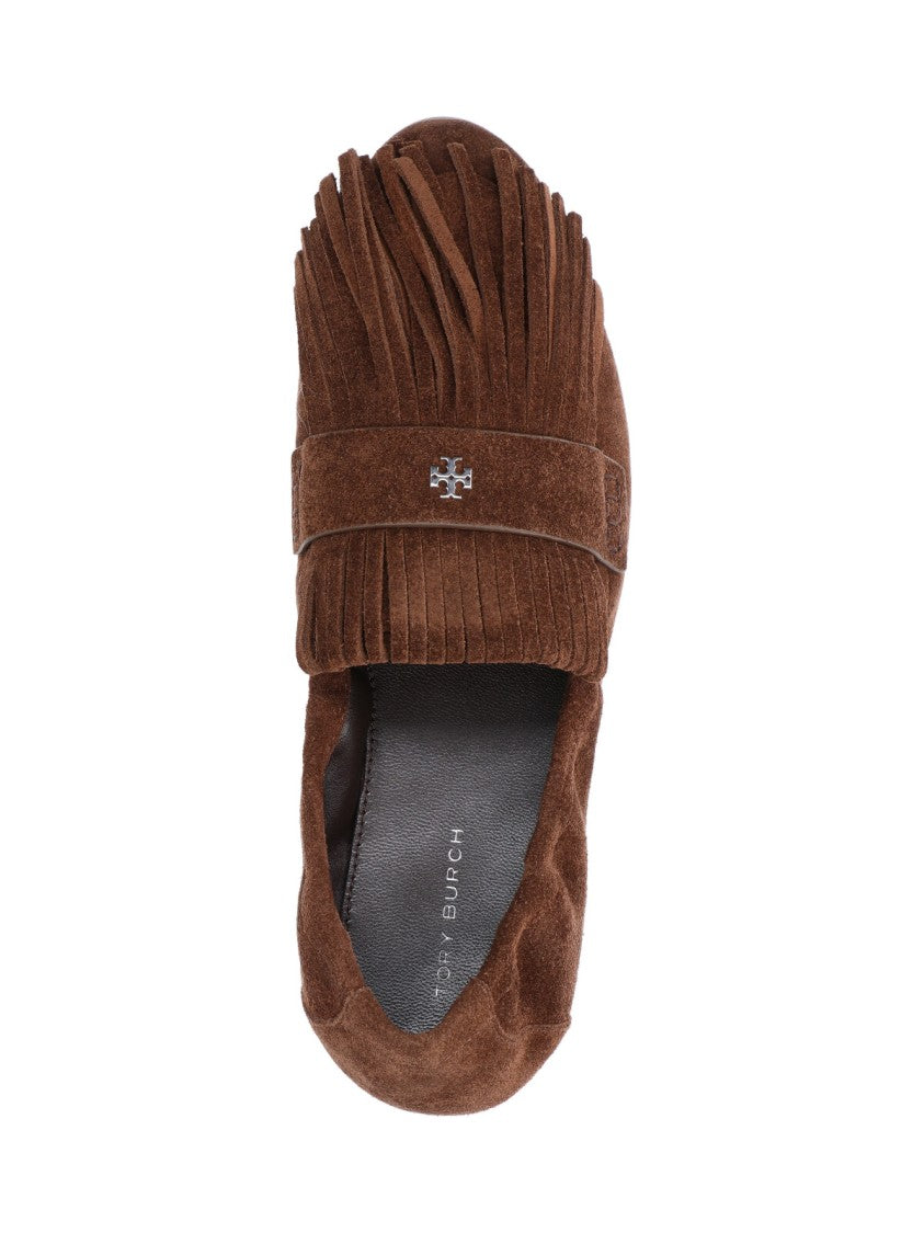 Tory Burch "Ballerina" Loafers, In Brown Suede