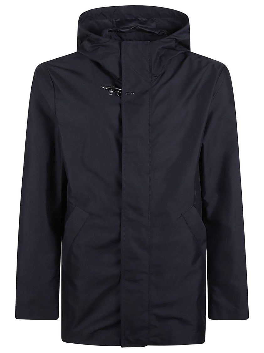 Fay Minimalist Black Polyester Jacket With Hood