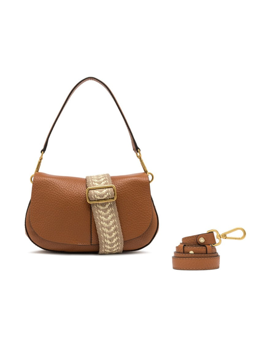 Gianni Chiarini Structured Brown Maxi-Grain Leather Helena Round Handbag