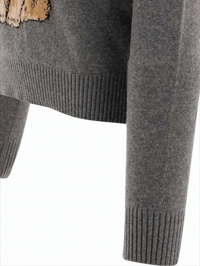 Ganni Medium-Grey Knit Sweater With Whimsical Bunny Graphic