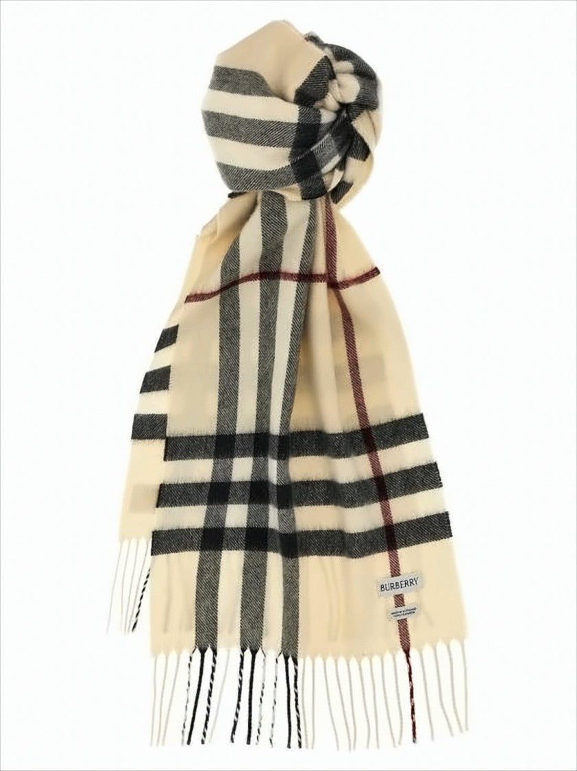 Burberry Cashmere Check Scarf With Fringed Edges