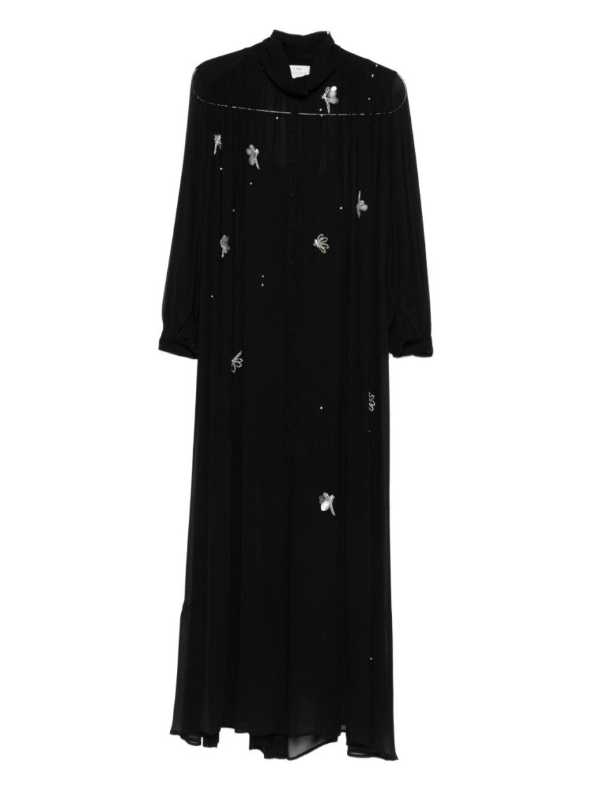 Forte Forte Long Flowy Black Dress With Sheer Sleeves