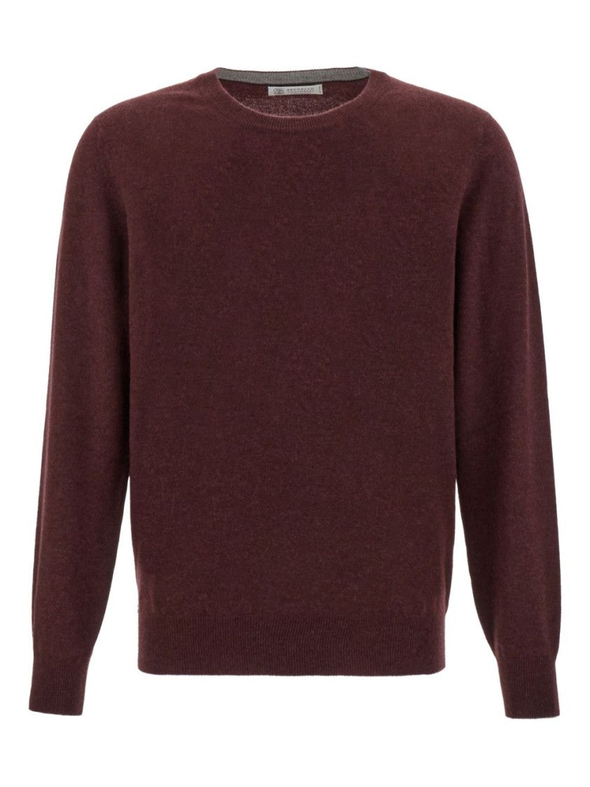 Brunello Cucinelli Burgundy Cashmere Sweater With Crew Neck