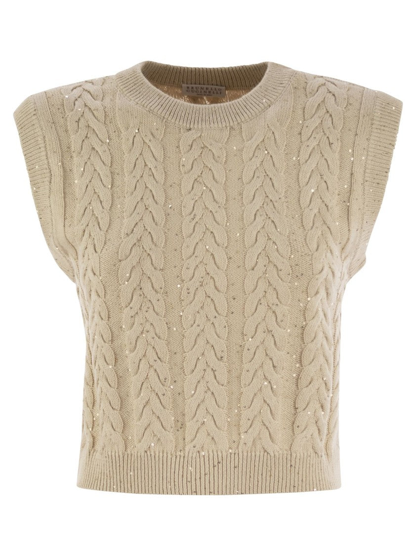 Brunello Cucinelli Dazzling Double Cable Knitted Cotton Waistcoat