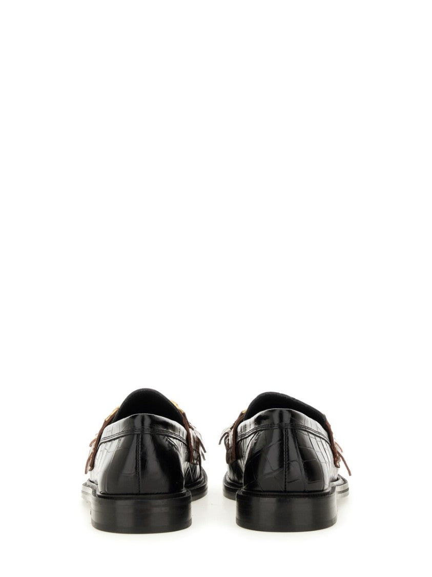 Moschino Crocodile-Embossed Leather Moccasin