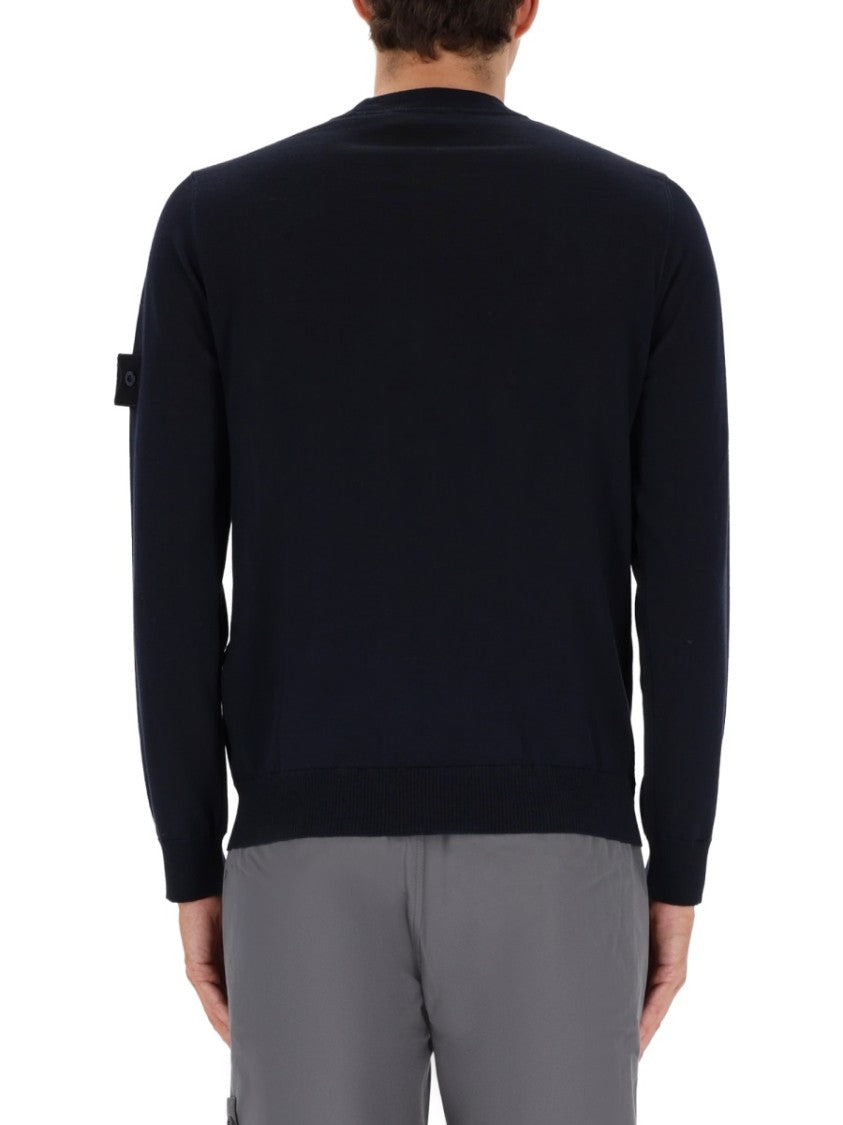 Stone Island Crew Neck Blue Sweatshirt In Virgin Wool