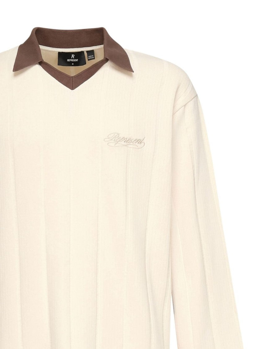 Represent Beige Ribbed Texture Long-Sleeved T-Shirt