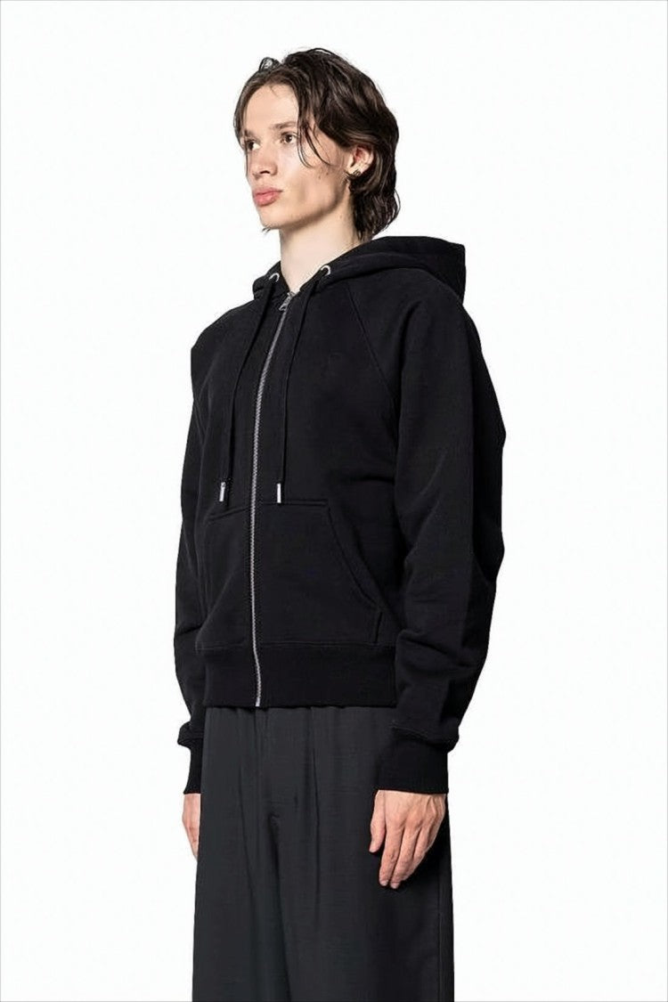 Ami Classic Black Zip-Up Hoodie With Drawstring Hood