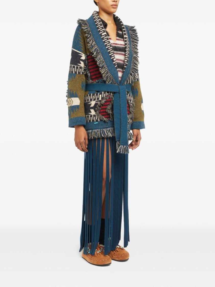 Alanui Bold Eclectic Knit Sweater With Shawl Collar