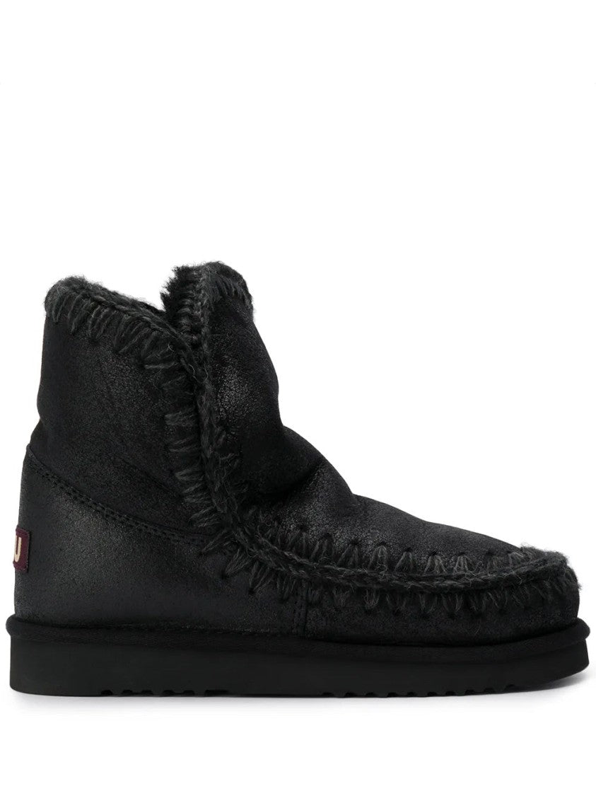 Mou Soft Leather Ankle Boots With Decorative Stitching