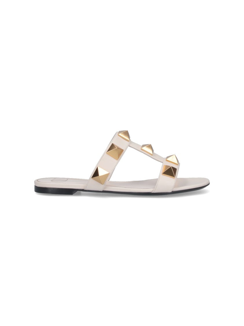 Valentino Garavani Flat Sandals With Pyramid Gold Studs