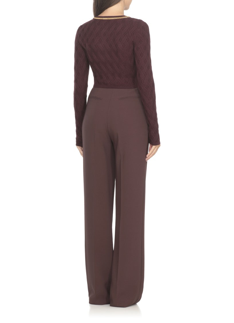 Elisabetta Franchi Bordeaux Textured Geometric Pattern Cardigan