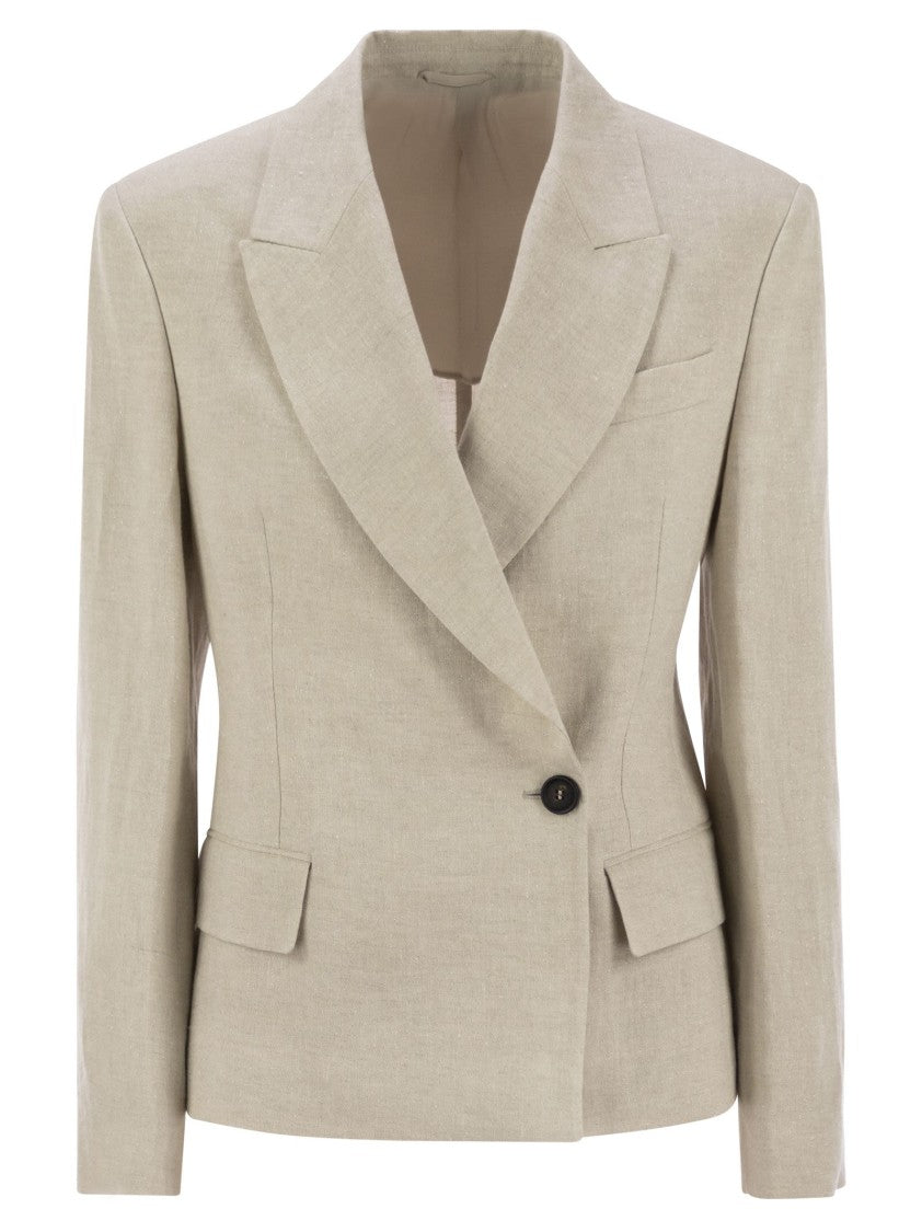 Brunello Cucinelli Sparkling Linen Canvas Jacket With Jewellery