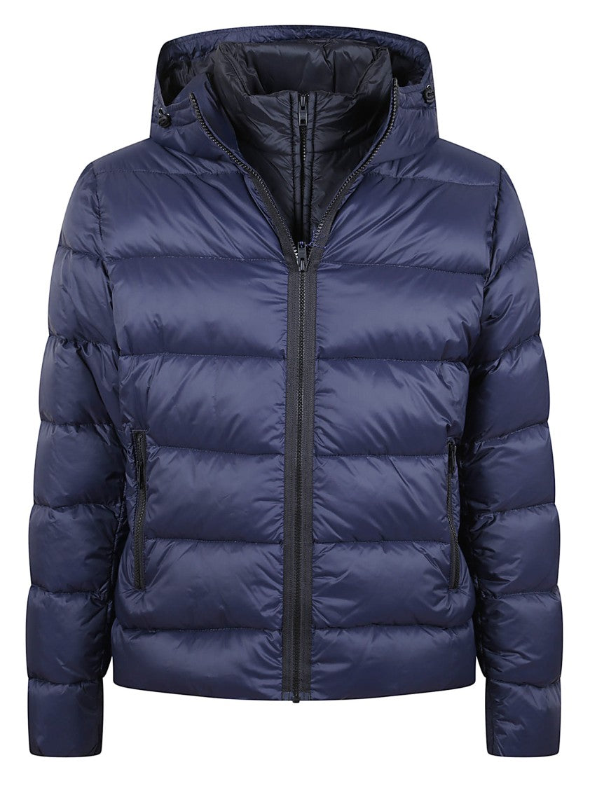 Fay Double-Sided Down Jacket With Drawstring Hood And Logo Patch
