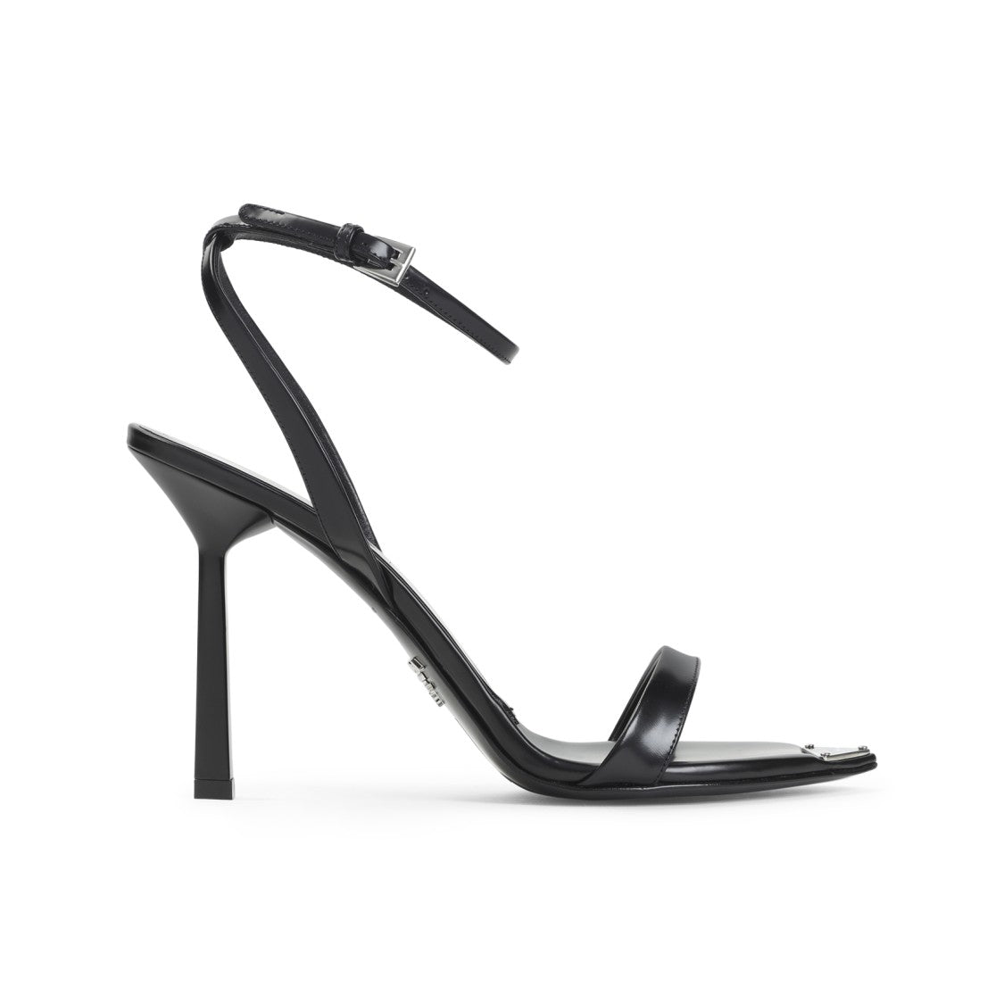 Prada Pointed Toe Sandals With Adjustable Ankle Strap And Metallic Logo