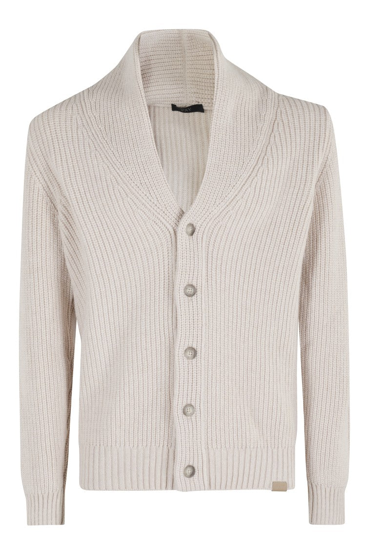 Fay Shawl-Collar Cardigan With Shirred V-Neck