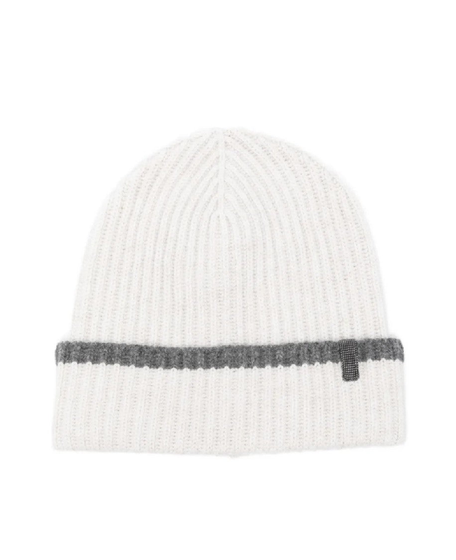 Brunello Cucinelli Ribbed Knit Beanie With Contrasting Stripe Detail
