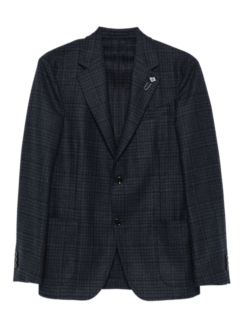Lardini Tailored Blazer With Dark Checkered Pattern And Notch Lapel