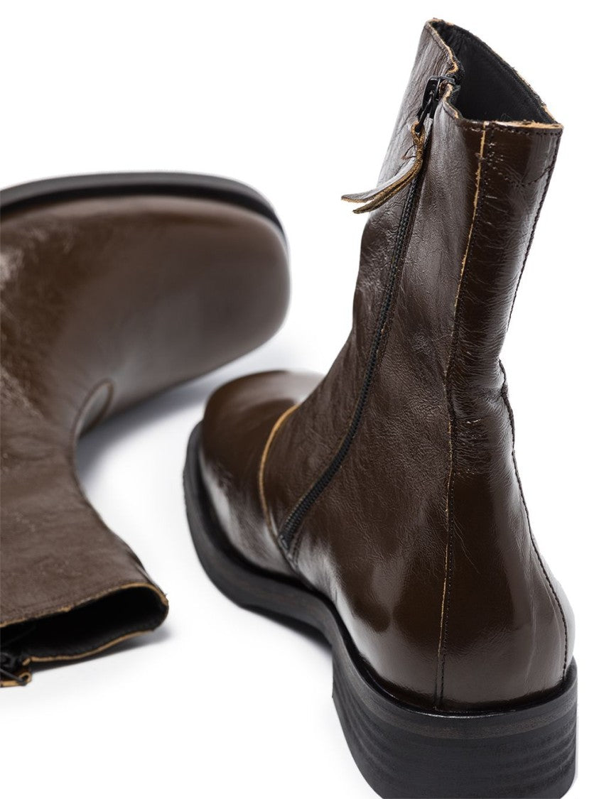 Our Legacy Ankle-Length Dark Olive-Green Leather Camion Boot