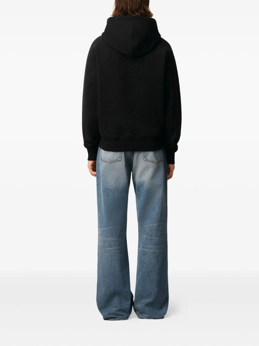 Ami Black Zip-Up Hoodie With Drawstring Hood