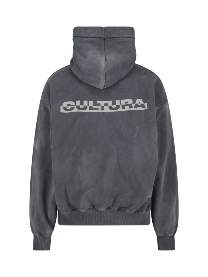 Cultura Logo Hoodie, In Grey Cotton, Worn Effect