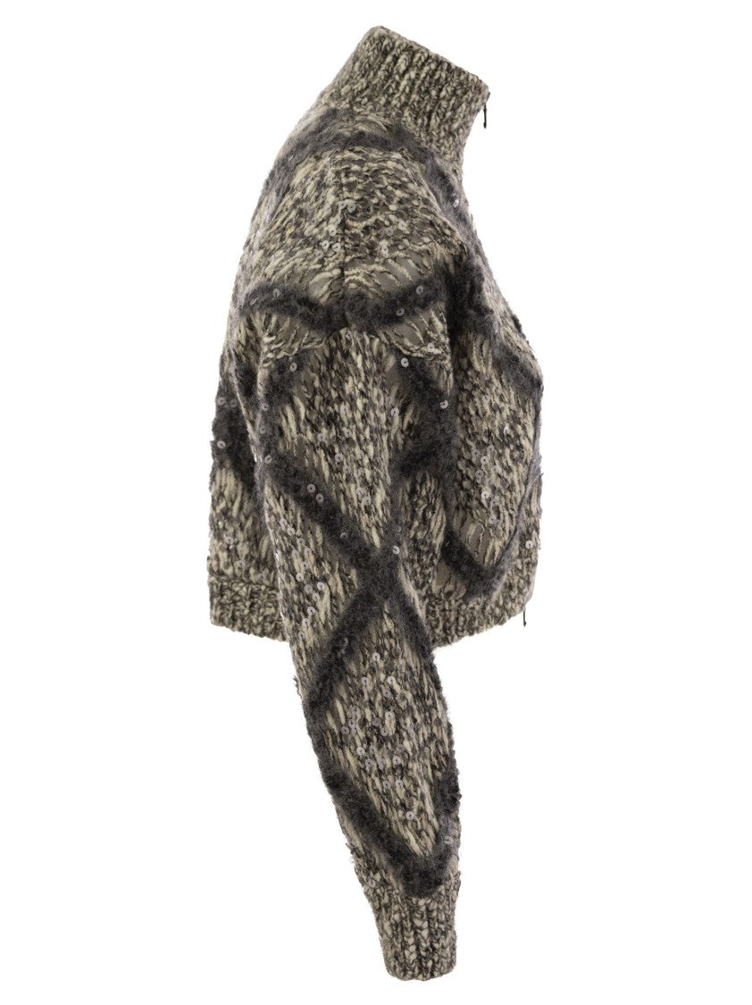 Brunello Cucinelli Wool-Blend Cardigan With Diamond Pattern
