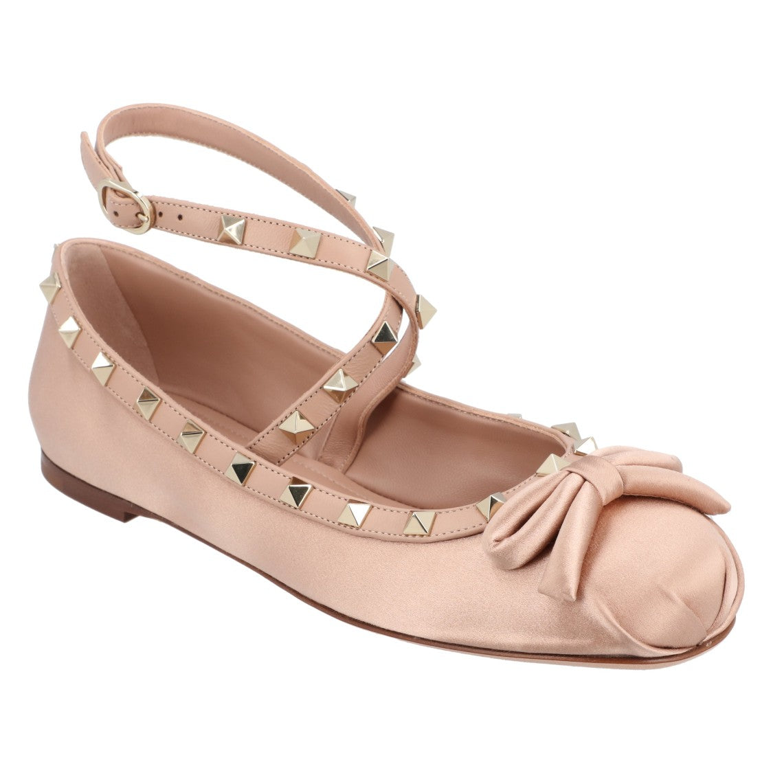Valentino Rockstud Satin Ballerinas Pink