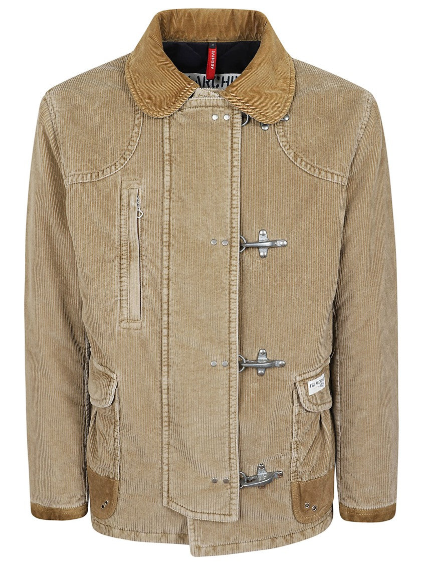 Fay Textured Corduroy Double-Breasted Jacket With Contrasting Collar