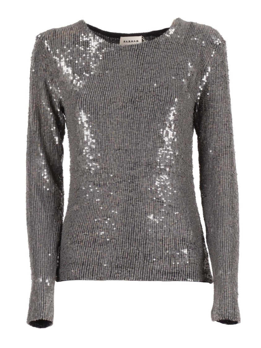 P.A.R.O.S.H. Fitted High-Neck Blouse In Smooth Polyamide Blend