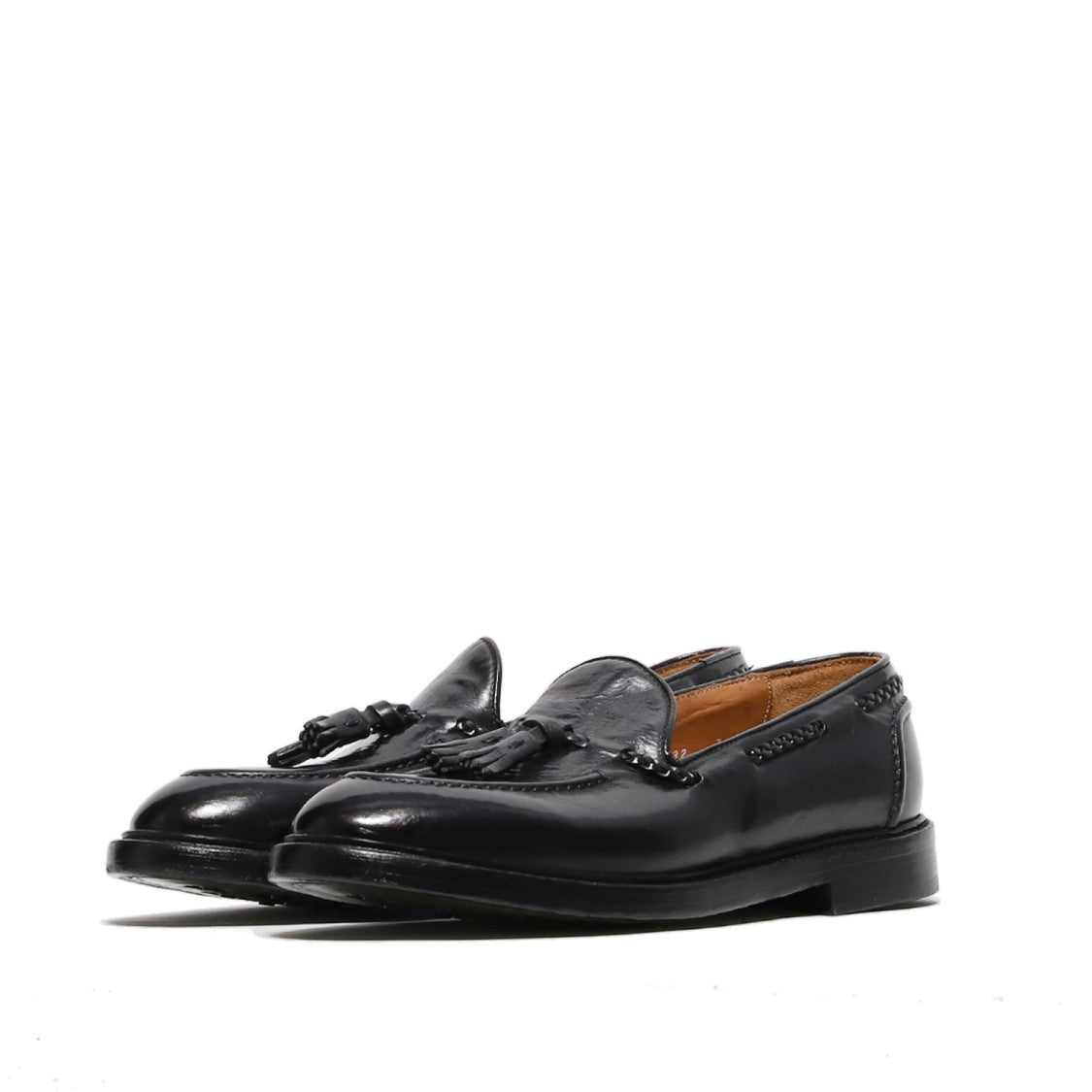 Green George Black Faded Leather Moccasin With Tassels
