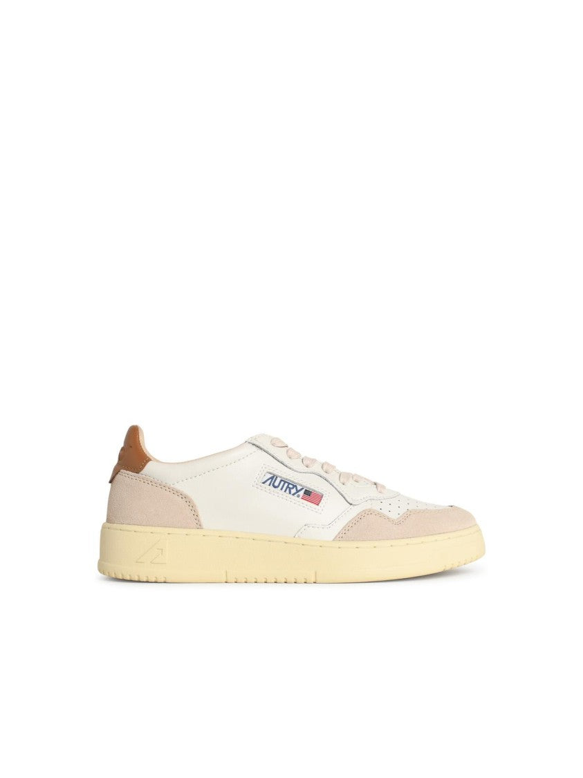 Autry 'Medalist Low' Sneakers In Duede And Sugar White And Brown Leather