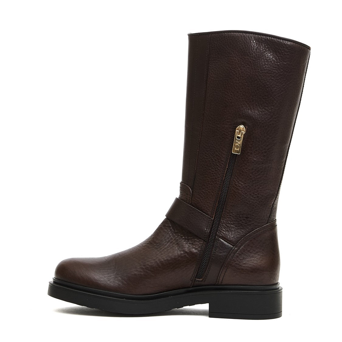 Agl Mid-Calf Leather Boots With Three Adjustable Buckles And Sturdy Sole