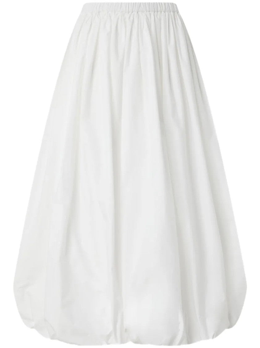 Pinko Gathered White Cotton Skirt With Voluminous Silhouette