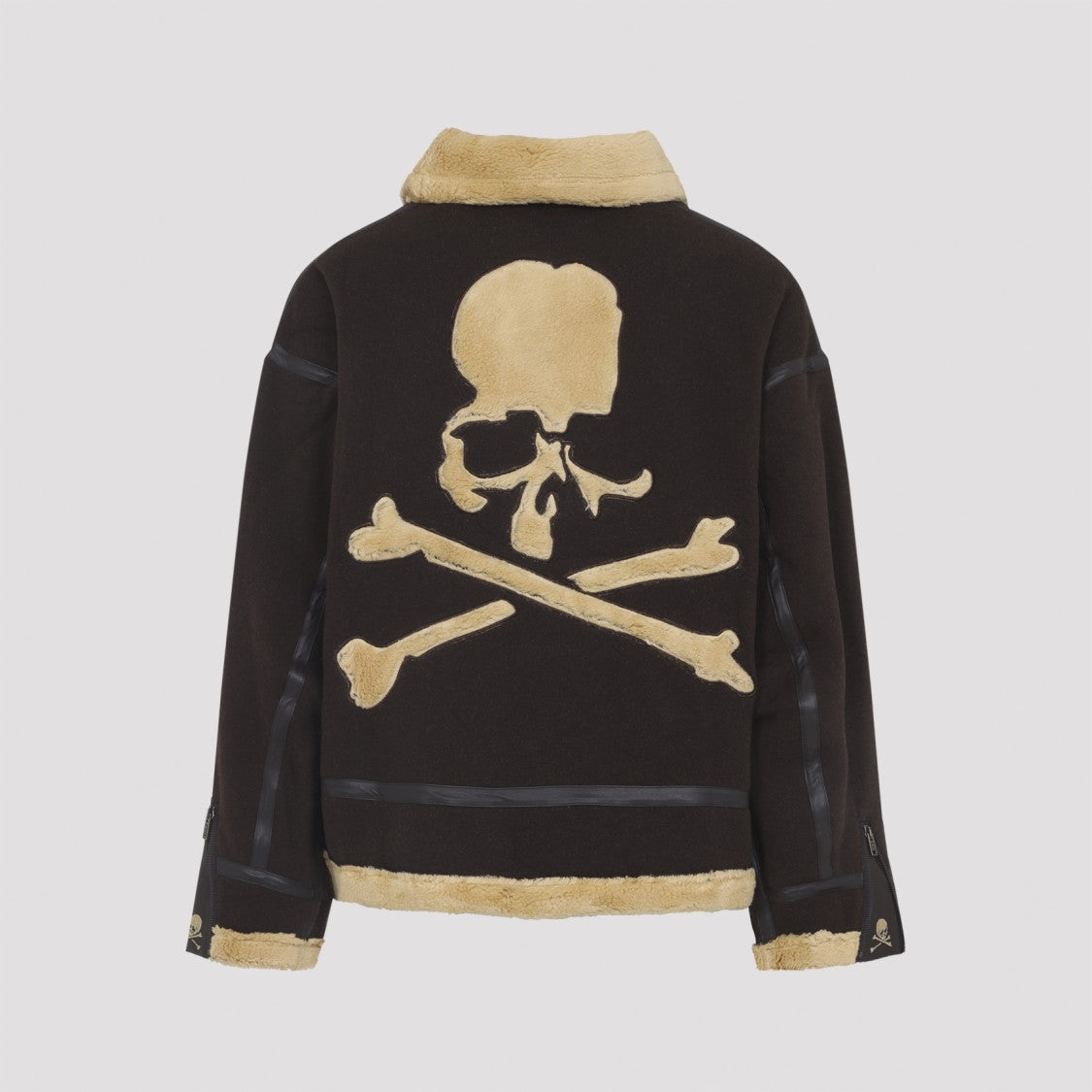 Mastermind World Brown Cotton Mutton Jacket With Embroidered Skull Detail