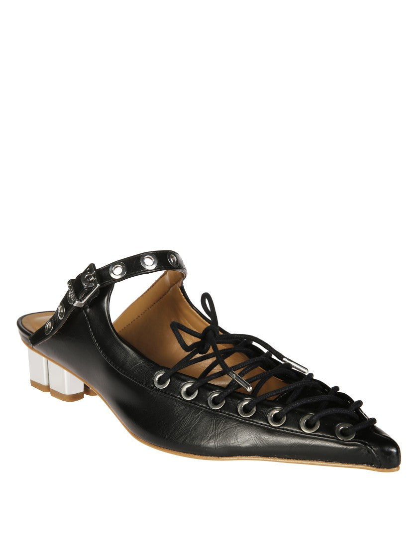 Ganni Pointed Toe Ballerina Shoe With Lace-Up Detailing