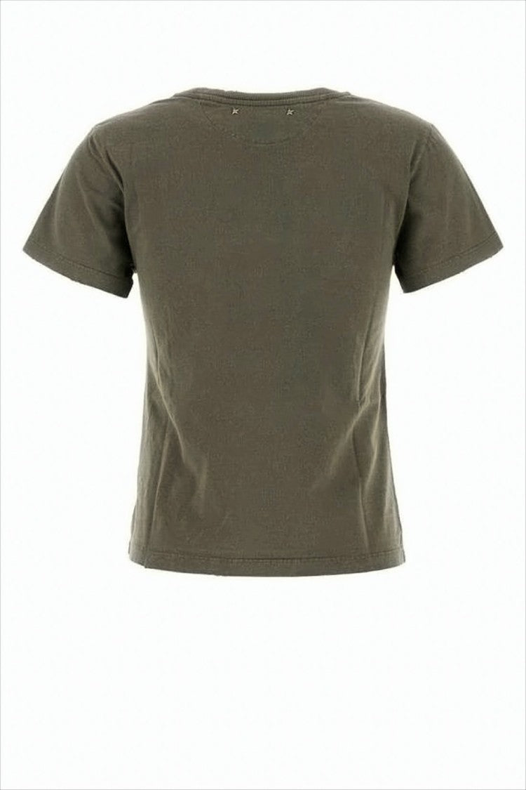 Golden Goose Cropped Olive Green T-Shirt With Reversed Text Print