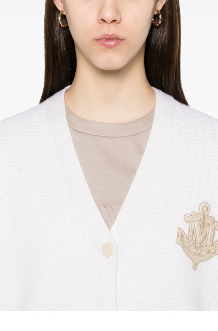 Max Mara Ravello Cardigan With Deep V-Neck And Embroidered Emblem