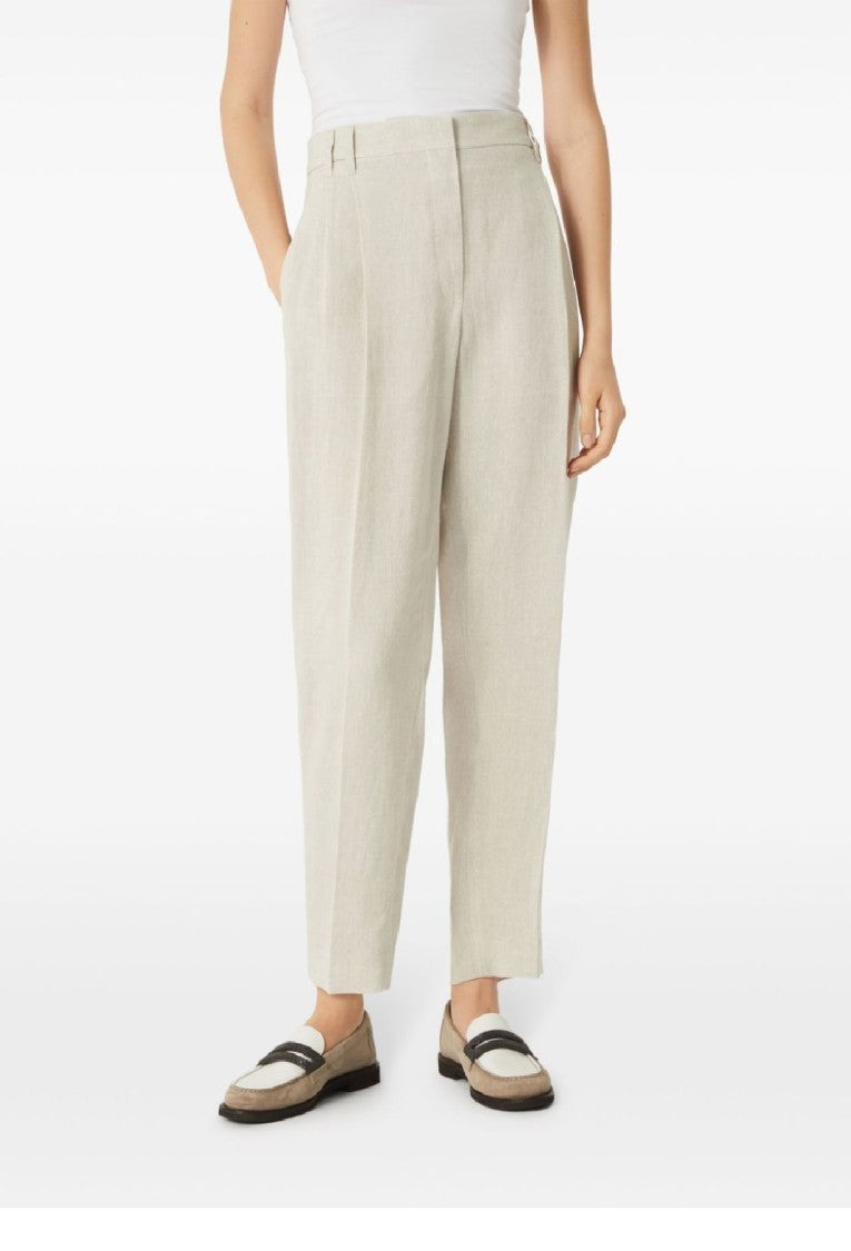 Brunello Cucinelli Tapered High-Waist Beige Pants