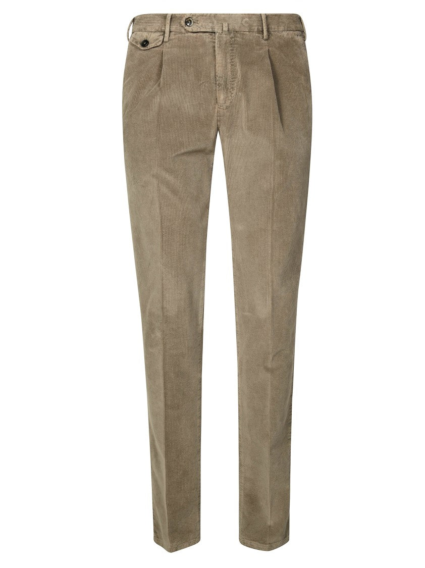 Pt01 Refined Single-Pleat Brown Velvet Trousers