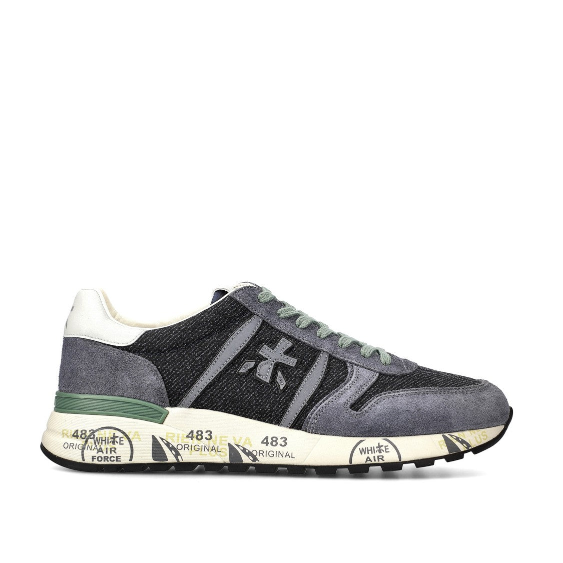 Premiata Lander Sneakers In Denim Suede And Blue Fabric