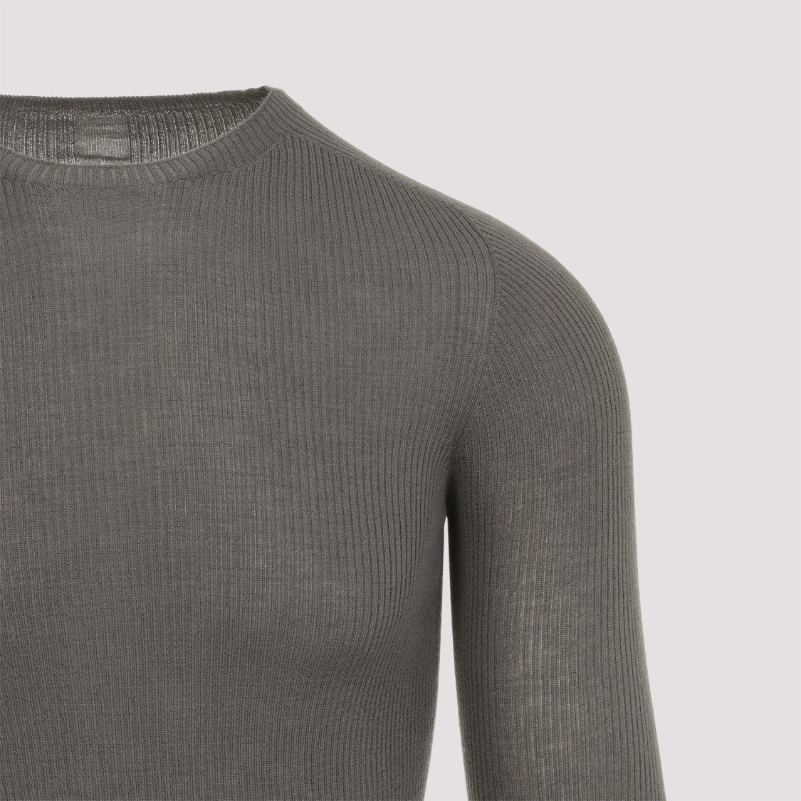 Rick Owens Dust Brown Wool Ribbed Round Neck Pullover