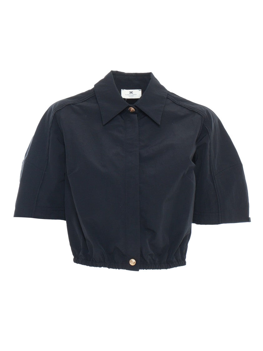 Elisabetta Franchi Cropped Black Shirt With Classic Collar