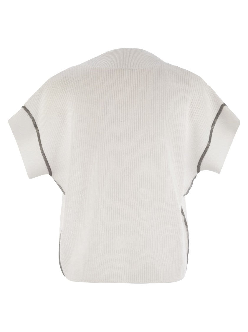 Brunello Cucinelli Cotton Rib Knit T-Shirt With Precious Trims