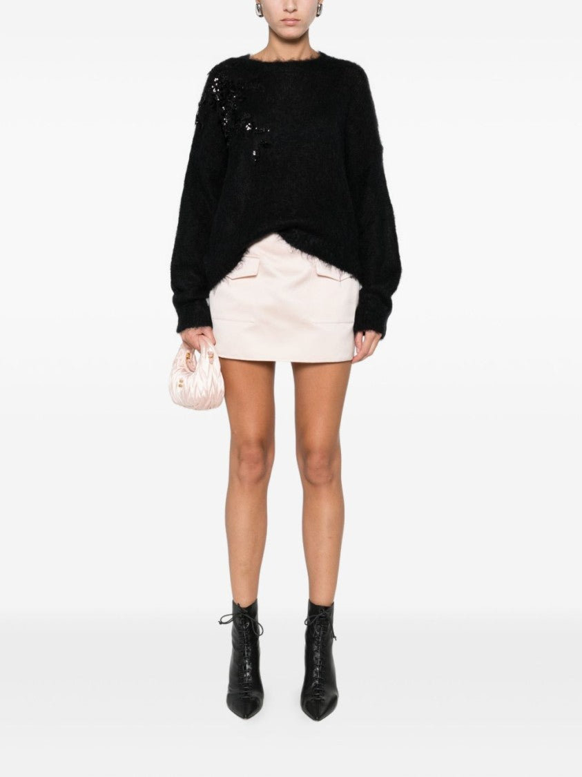 Blugirl Solid Black Knit Sweater With Round Neckline And Long Sleeves