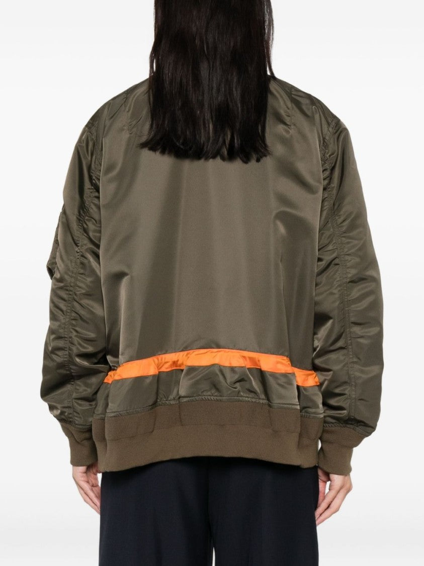 Sacai Short Jacket With Khaki Base And Orange Stripe Detail